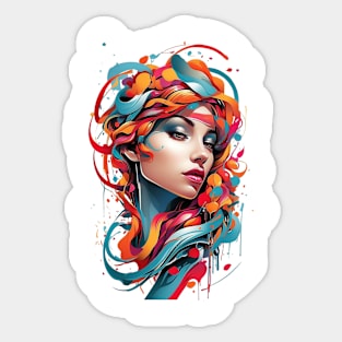 Women with Flowers in Her Hair: Blooming Beauty - Colorful Sticker